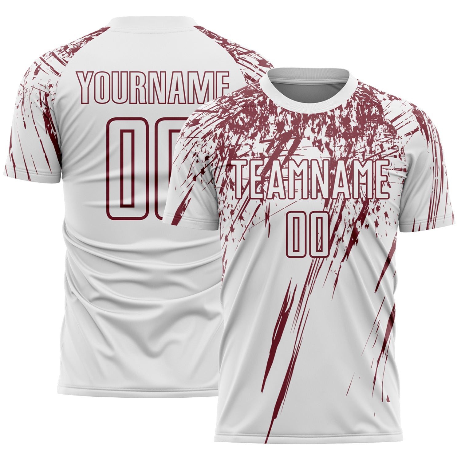 Custom White Burgundy Splash Sports Sublimation Soccer Uniform Jersey