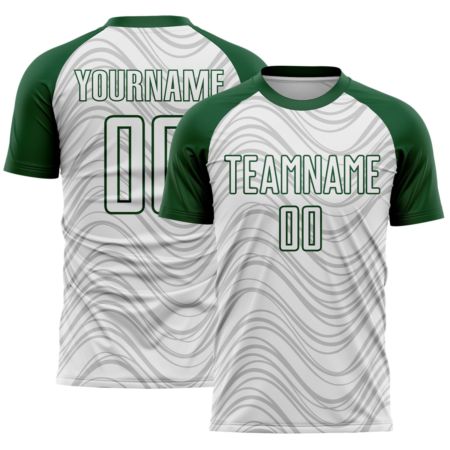 Custom White Green Wavy Lines Sports Sublimation Soccer Uniform Jersey