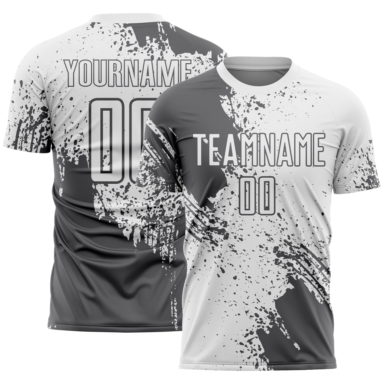 Custom White Steel Gray Abstract Brush Stroke Sports Sublimation Soccer Uniform Jersey