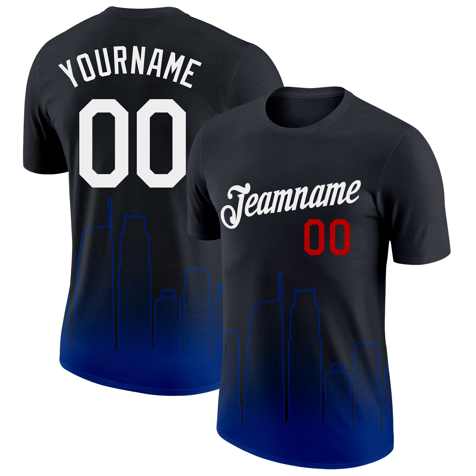 Custom Black White Royal-Red 3D Los Angeles City Edition Fade Fashion Performance T-Shirt