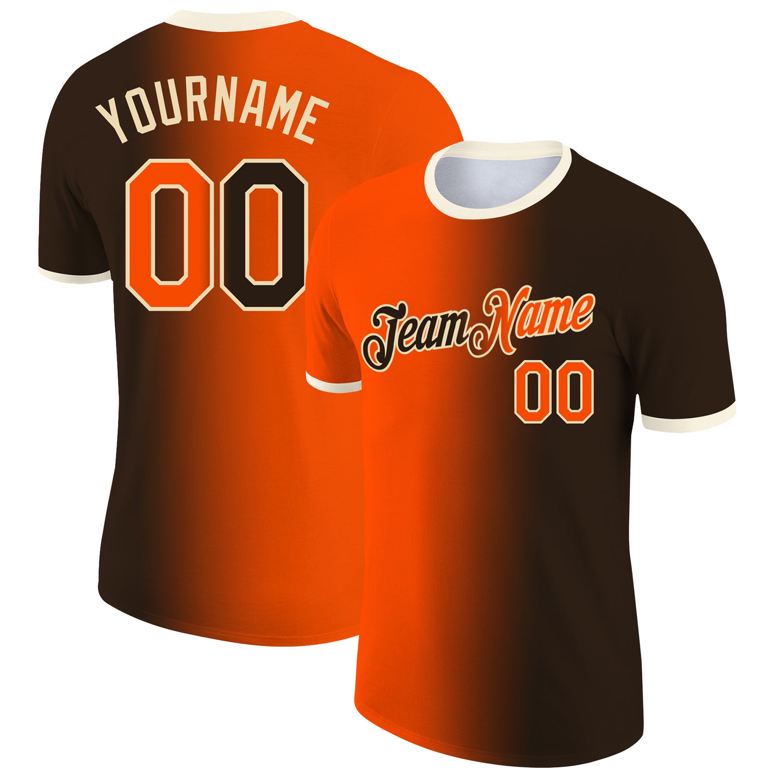 Custom Brown Orange-Cream Gradient Fashion Performance T-Shirt