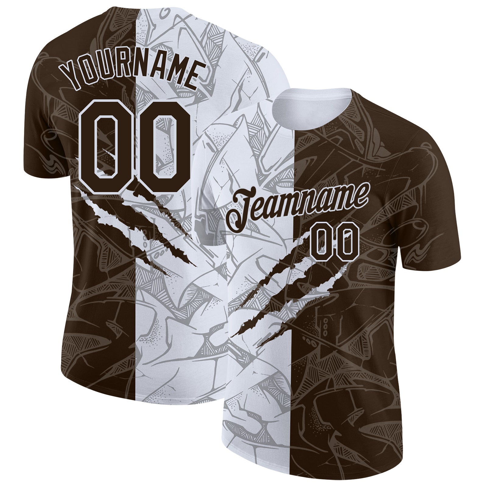 Custom Graffiti Pattern Brown-White Scratch 3D Performance T-Shirt