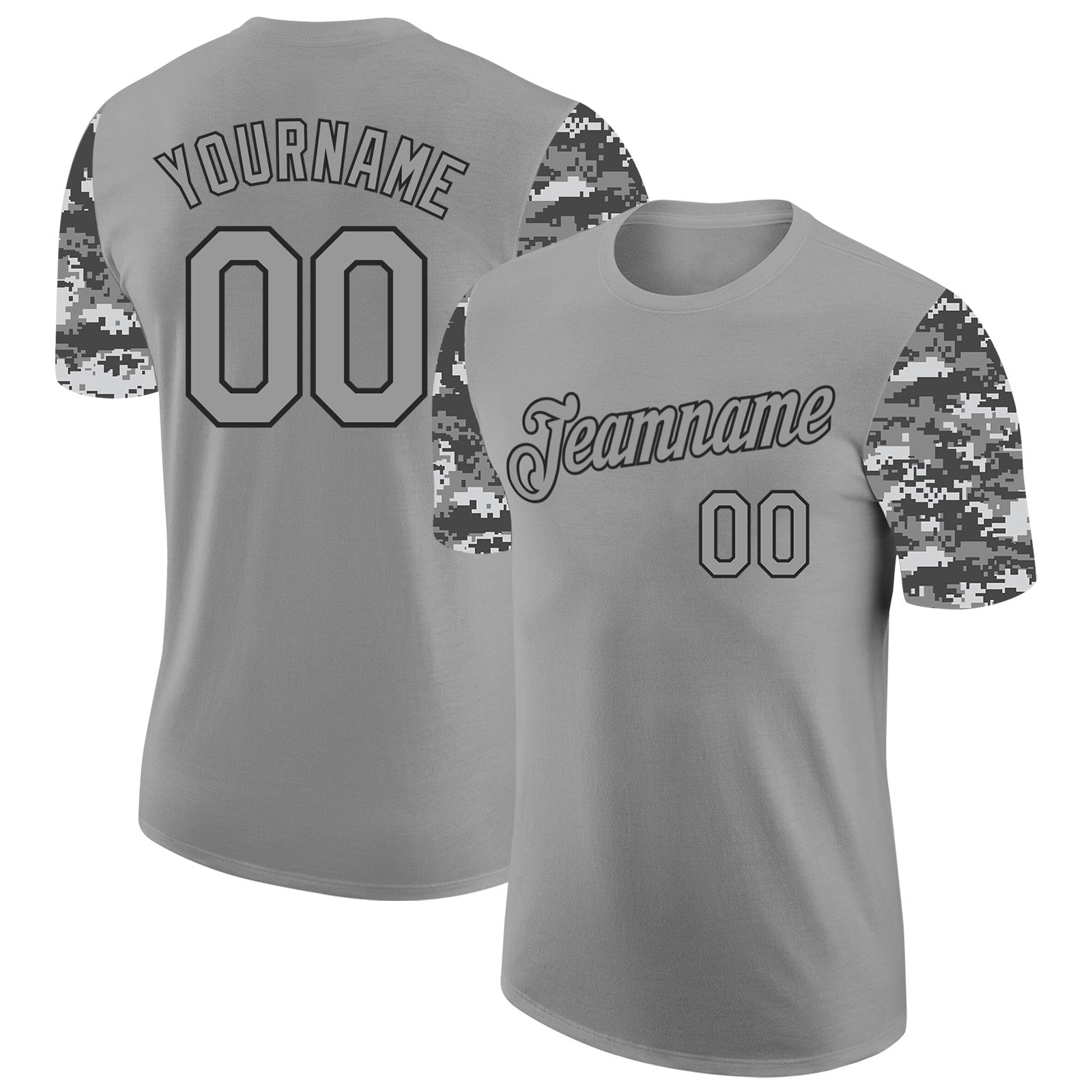 Custom Gray-Black Camo Two Tone Performance T-Shirt