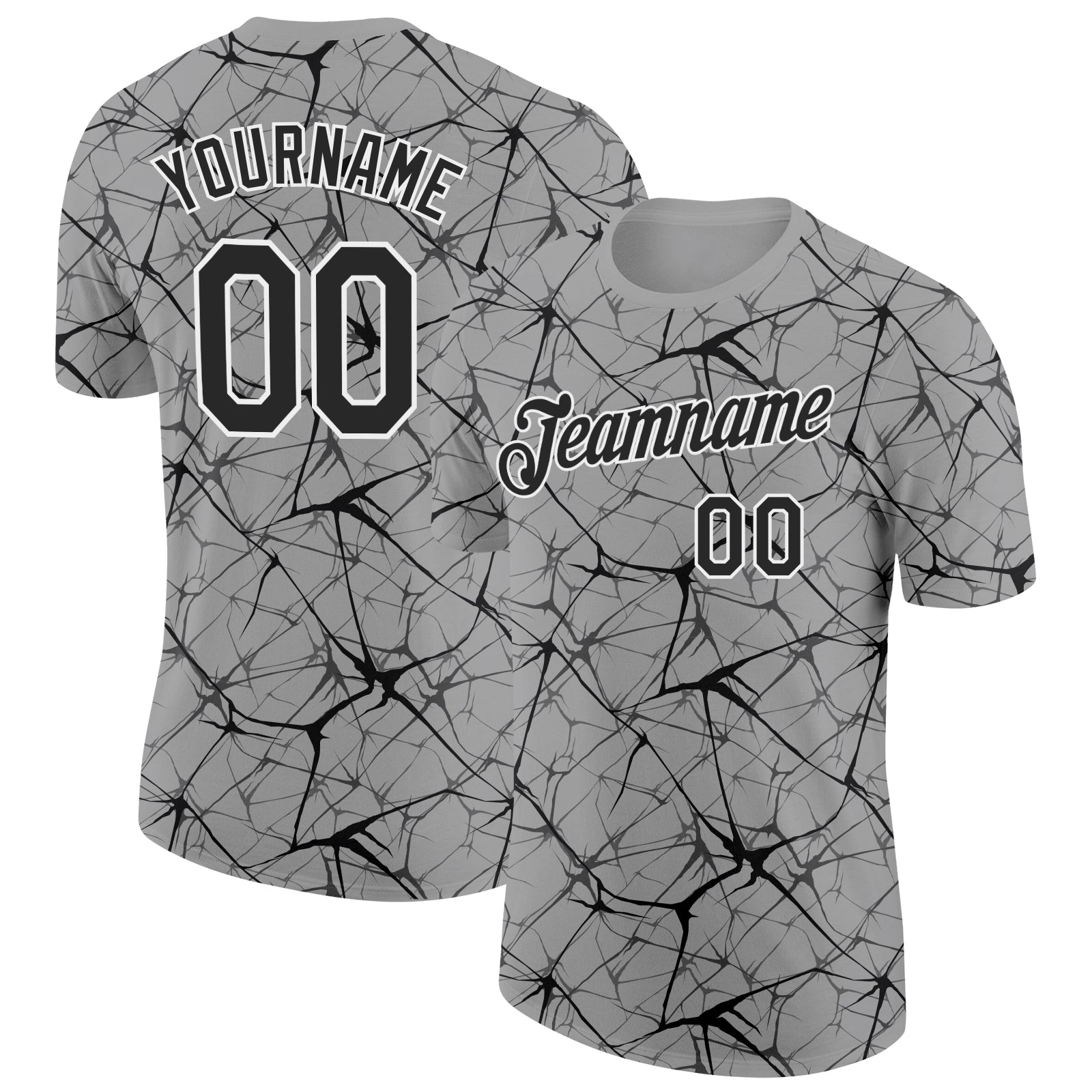 Custom Gray Black-White Abstract Network Crackle Performance T-Shirt