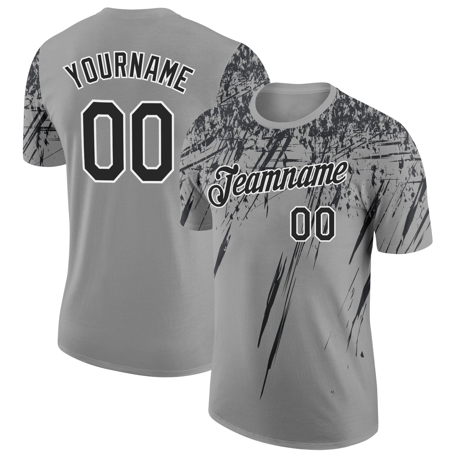 Custom Gray Black-White Distressed Scratch Brush Stroke Performance T-Shirt