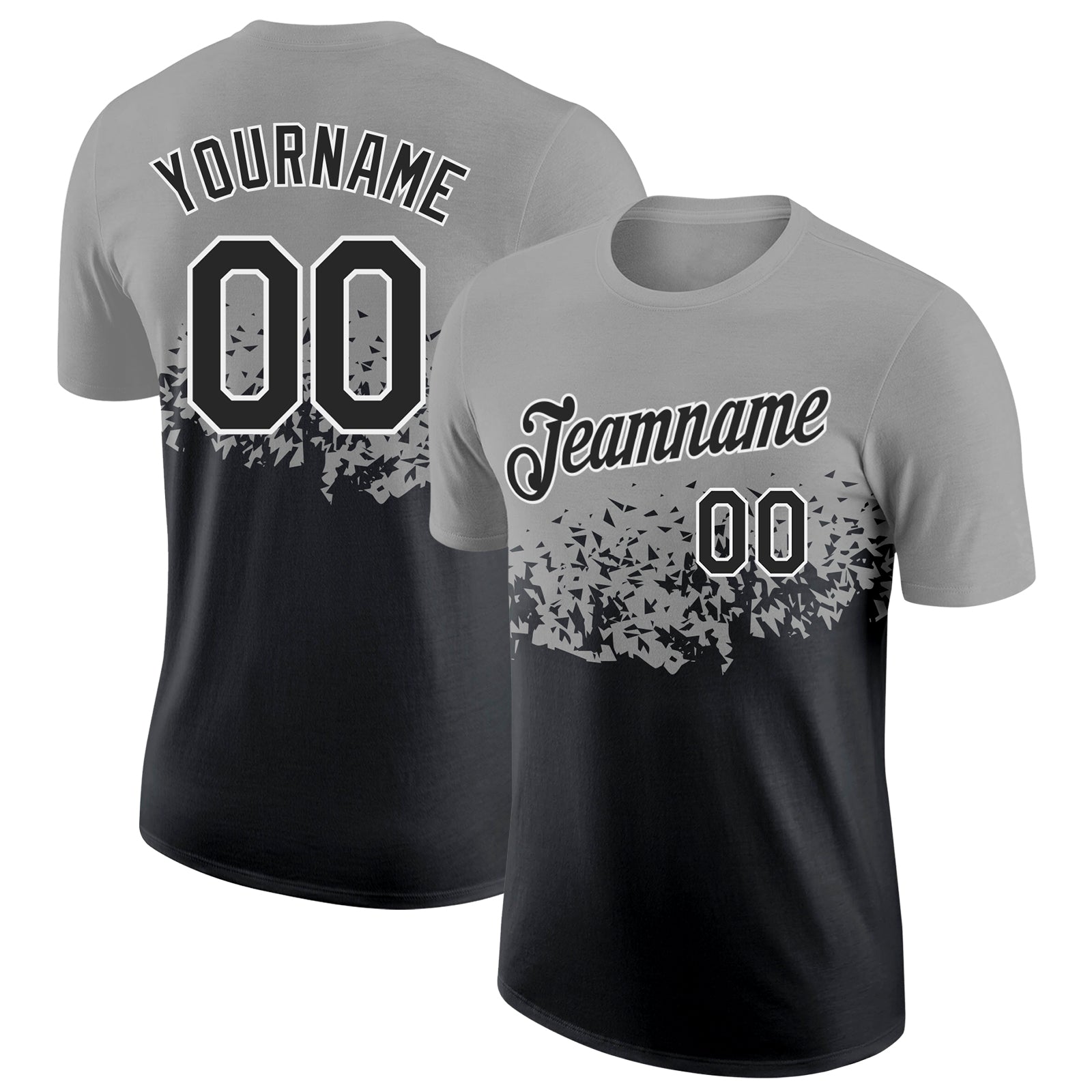 Custom Gray Black-White Fade Geometric Splatter Fragmented Shards Performance T-Shirt
