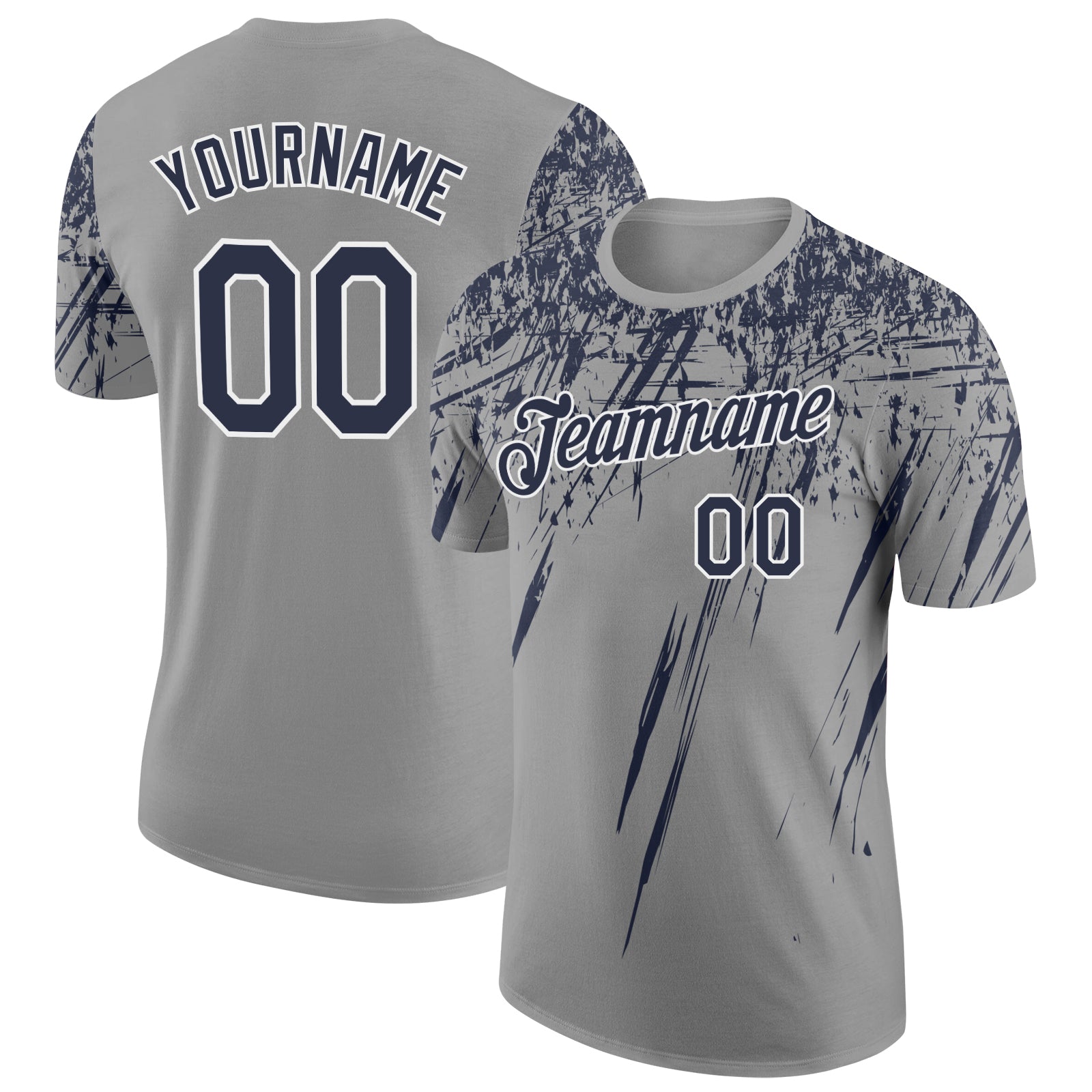 Custom Gray Navy-White Distressed Scratch Brush Stroke Performance T-Shirt