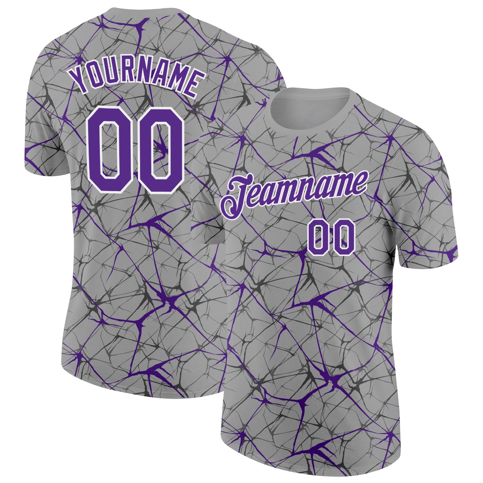 Custom Gray Purple-White Abstract Network Crackle Performance T-Shirt