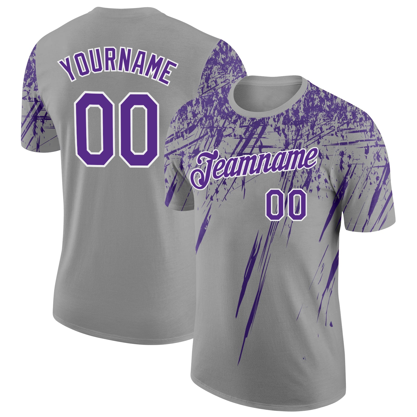 Custom Gray Purple-White Distressed Scratch Brush Stroke Performance T-Shirt