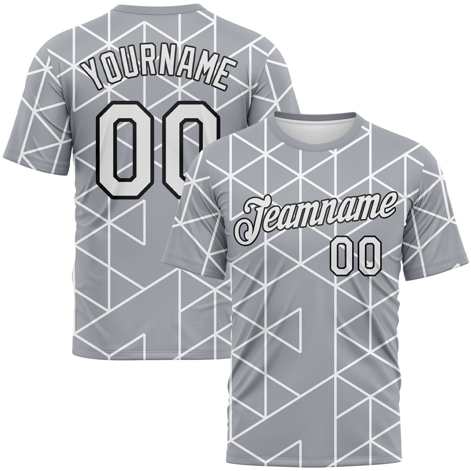 Custom Gray White-Black 3D Pattern Geometric Triangle Grid Minimalist Sytle Performance T-Shirt