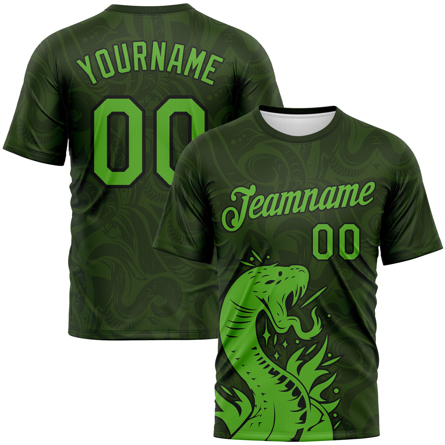 Custom Green Aurora Green-Black 3D Pattern Tribal Snake Performance T-Shirt