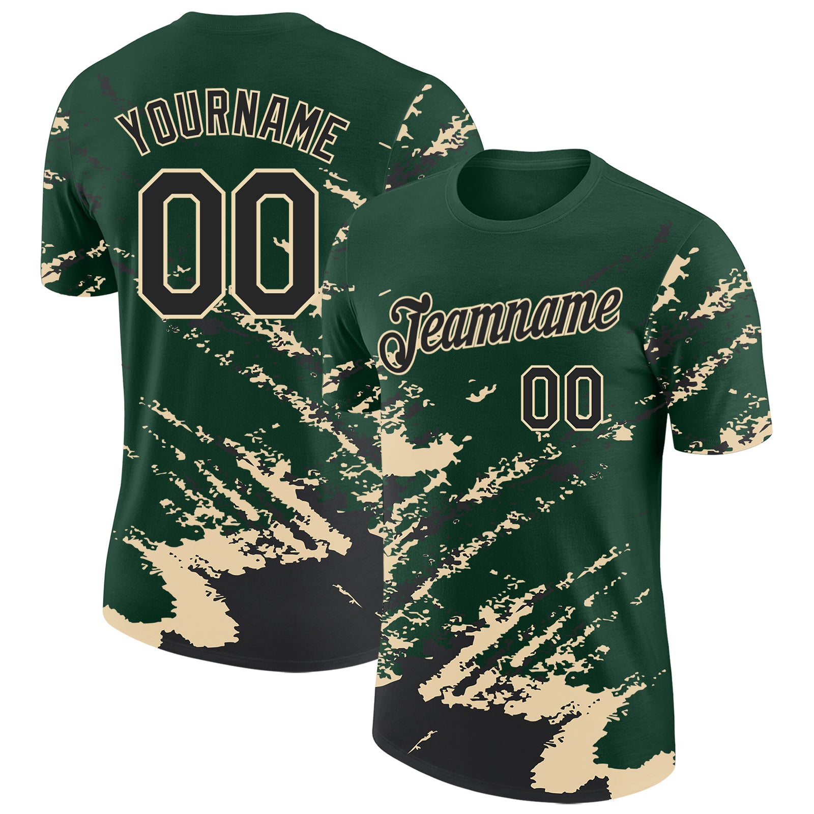Custom Green Black-Cream Brush Stroke Shatter Splatter Performance T-Shirt