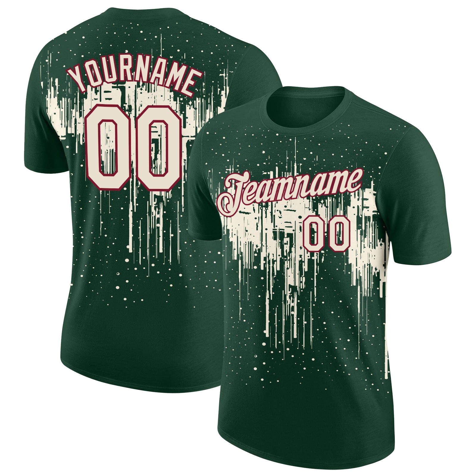 Custom Green Cream-Crimson Dripping Splatter Paint Performance T-Shirt