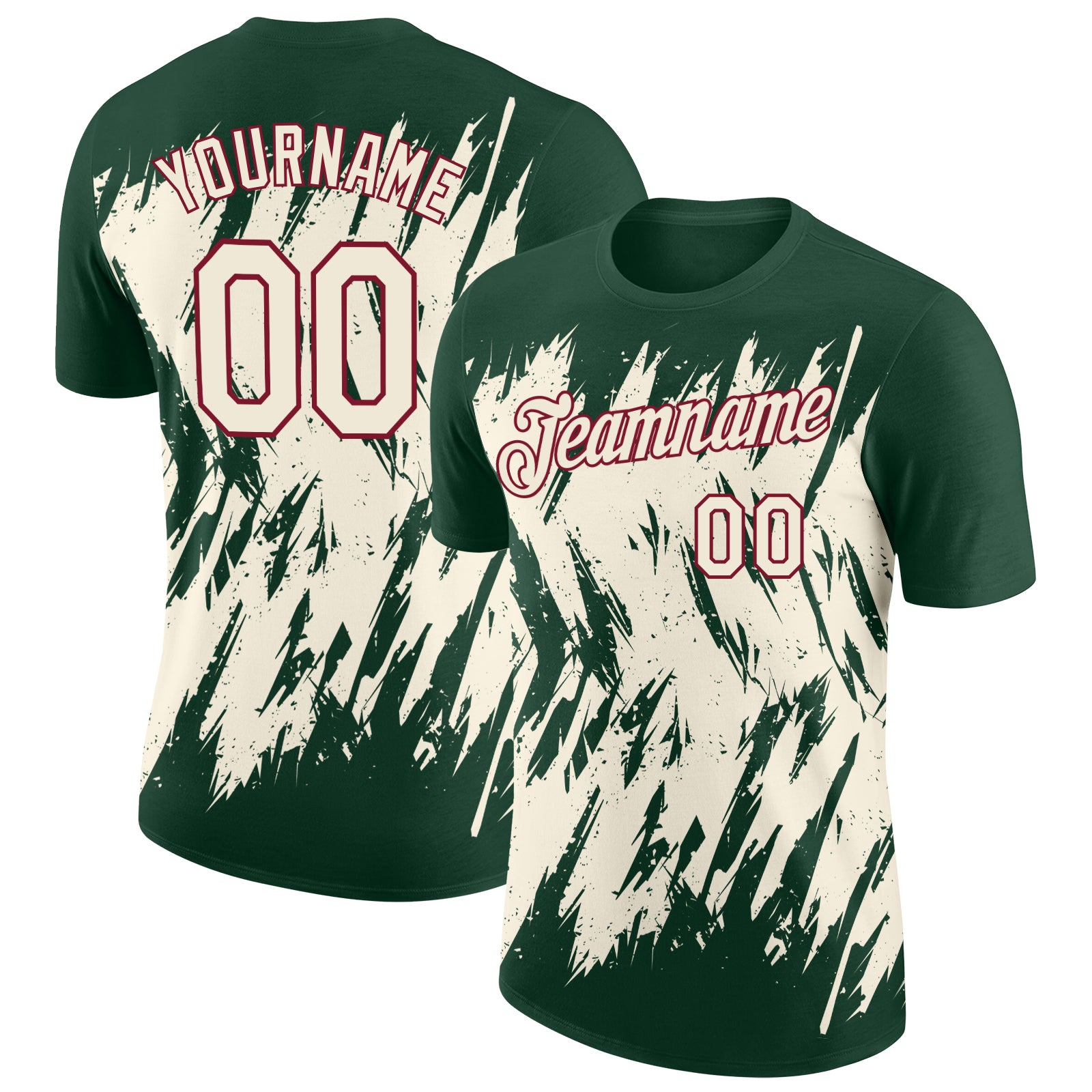 Custom Green Cream-Crimson Torn Sharp Brush Stroke Splatter Performance T-Shirt