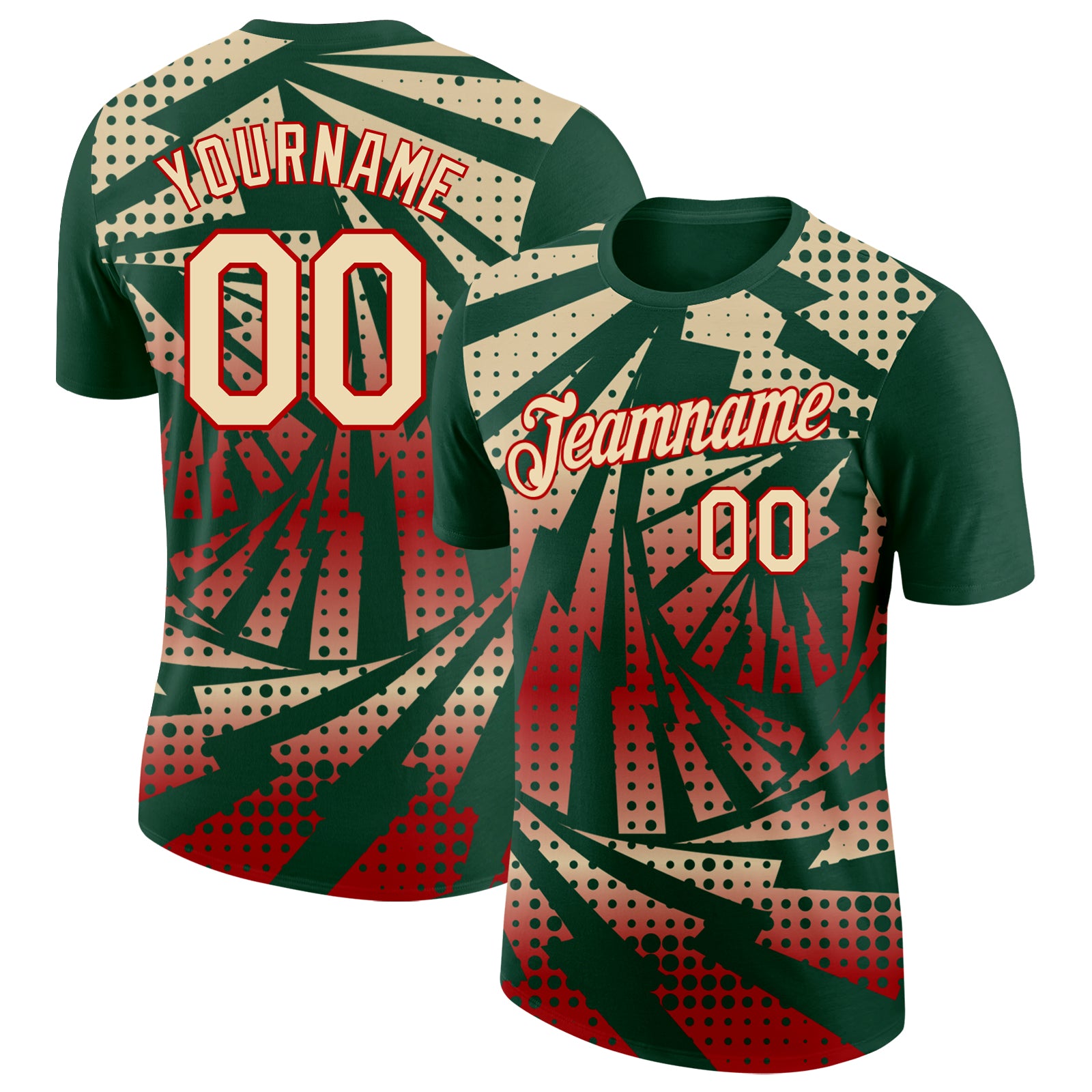 Custom Green Cream-Red Lightning Gradient Dot Performance T-Shirt