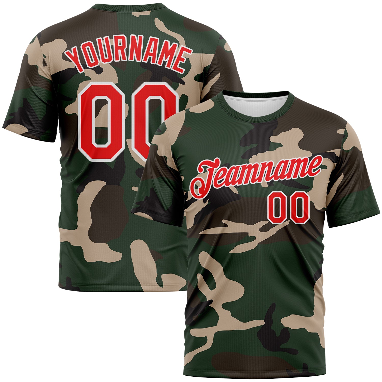 Custom Green Fire Red Olive-White 3D Pattern Camouflage Performance T-Shirt