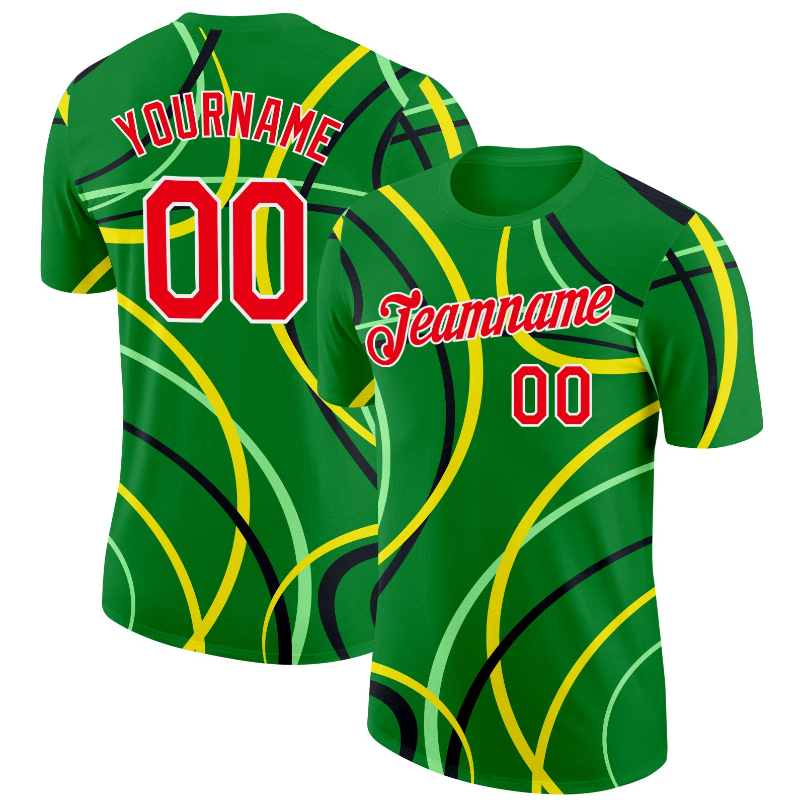 Custom Green Fire Red Yellow Black-White Portugal Curve Performance T-Shirt
