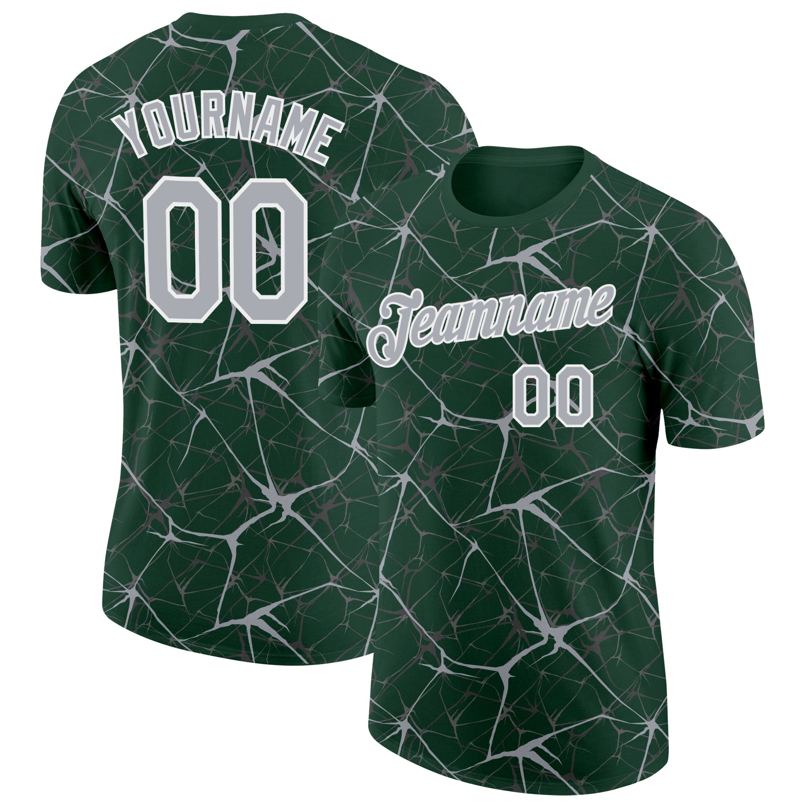 Custom Green Gray-White Abstract Network Crackle Performance T-Shirt