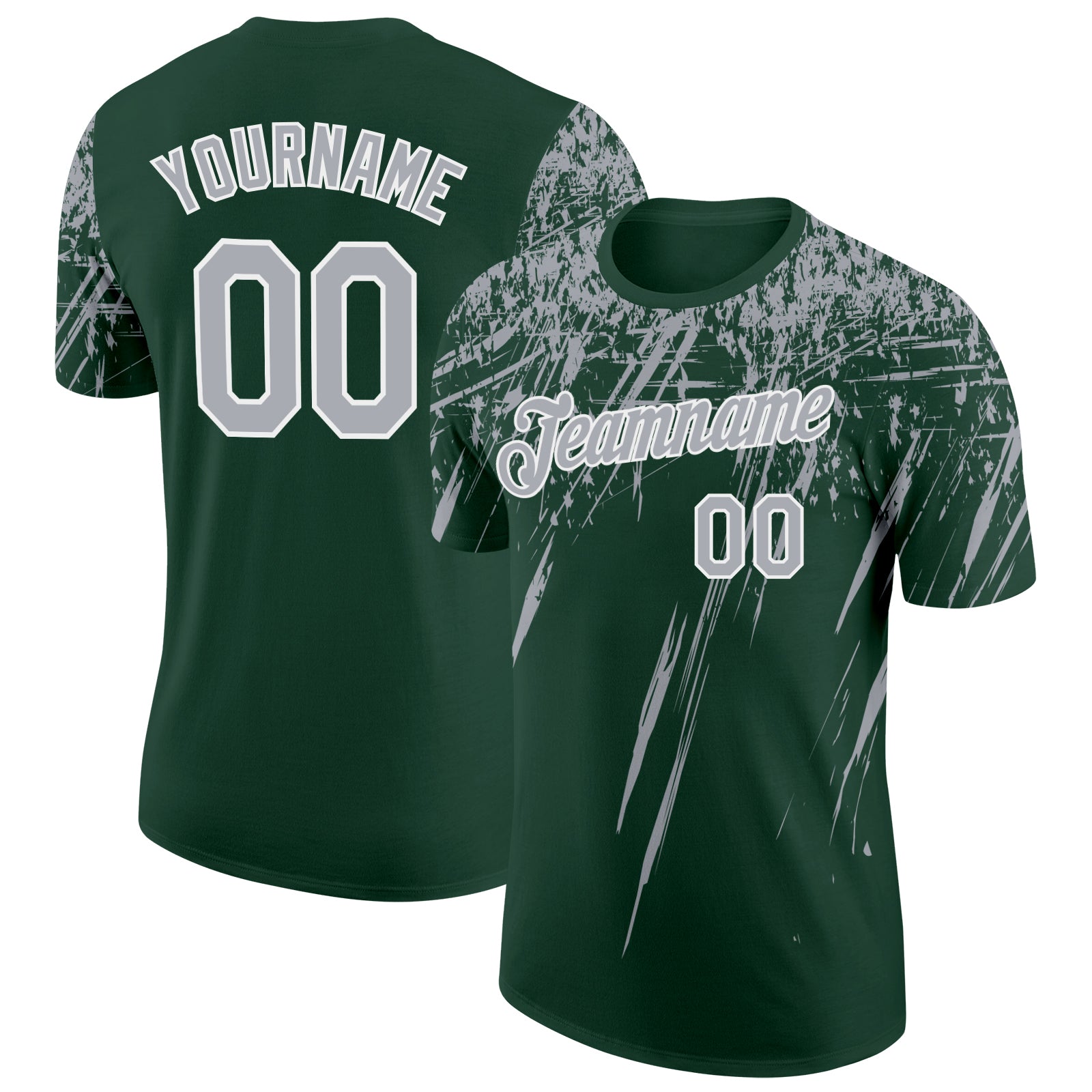 Custom Green Gray-White Distressed Scratch Brush Stroke Performance T-Shirt