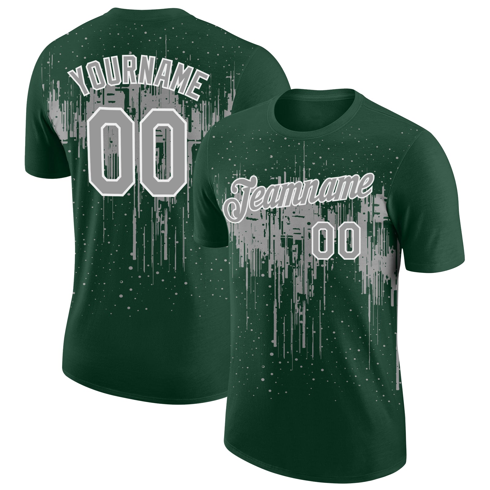 Custom Green Gray-White Dripping Splatter Paint Performance T-Shirt