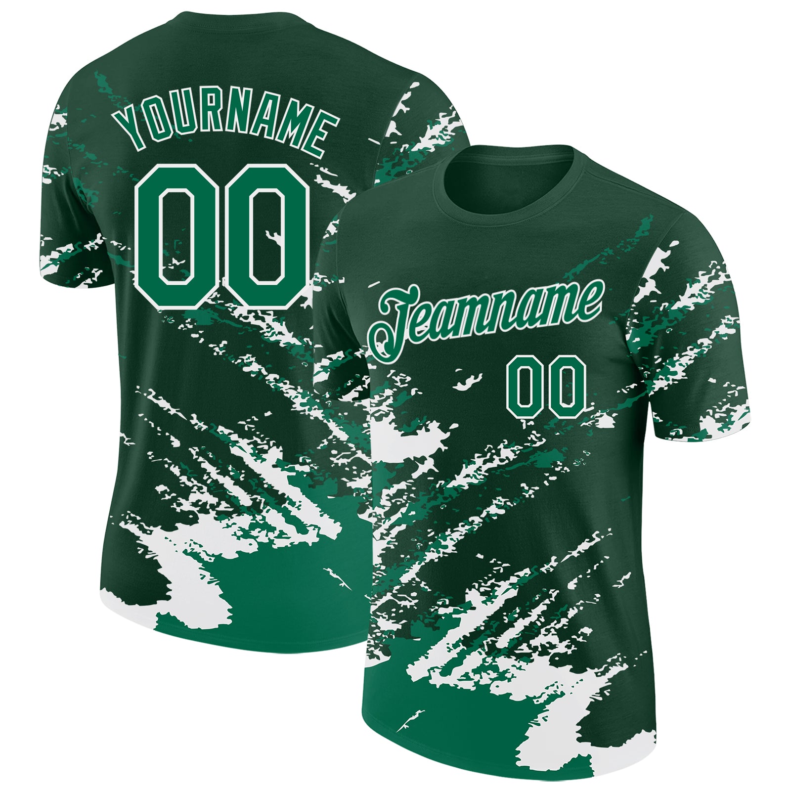 Custom Green Kelly Green-White Brush Stroke Shatter Splatter Performance T-Shirt