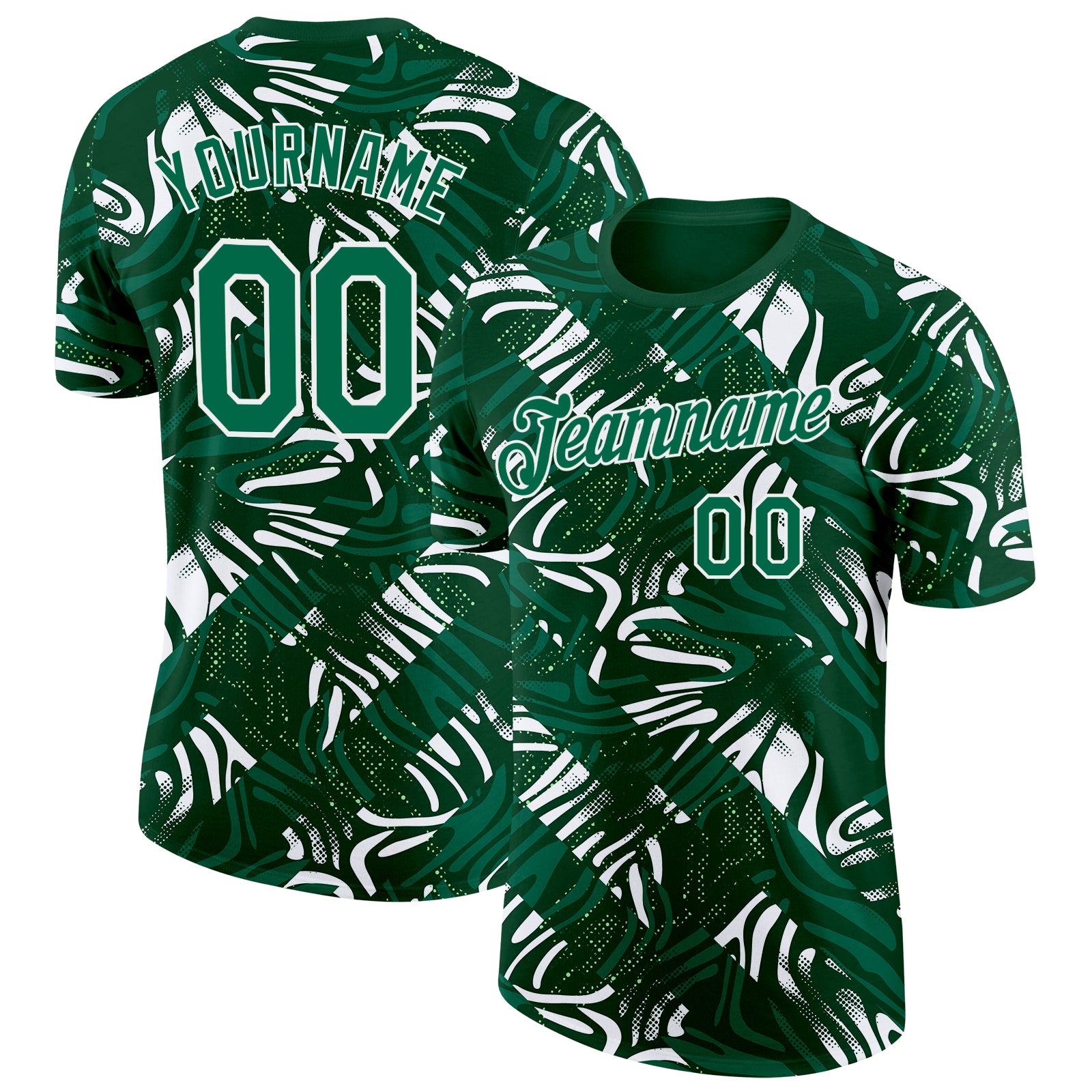 Custom Green Kelly Green-White Saudi Arabia Abstract Swirl Performance T-Shirt
