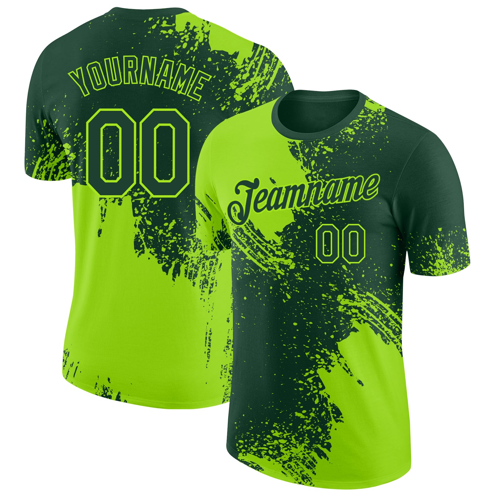 Custom Green-Neon Green Abstract Brush Stroke Performance T-Shirt