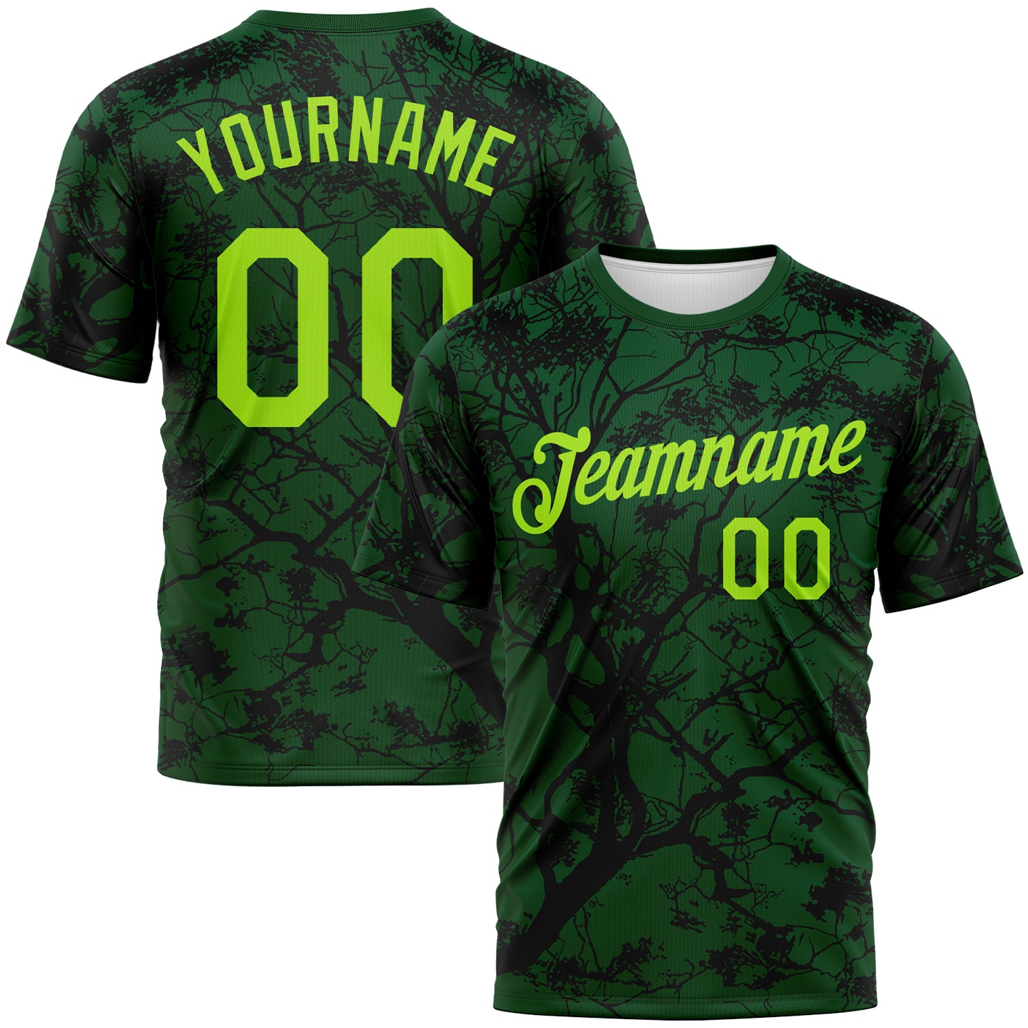 Custom Green Neon Green-Black 3D Pattern Arbol Jungle Camo Performance T-Shirt