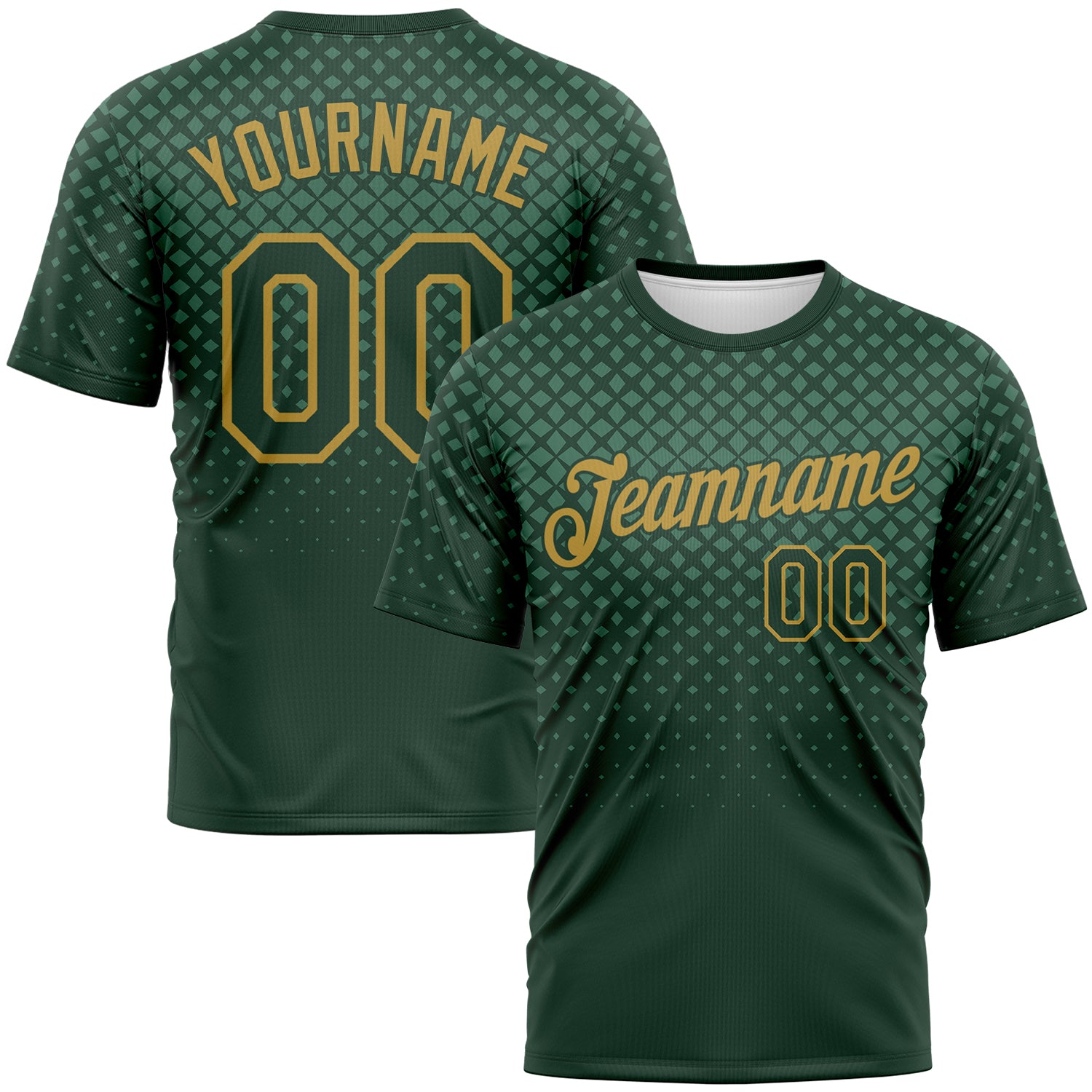 Custom Green-Old Gold Gradient Diamond Halftone Sportswear Performance T-Shirt