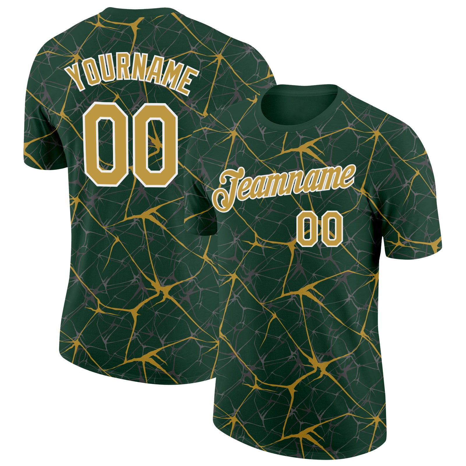 Custom Green Old Gold Gray-White Abstract Network Crackle Performance T-Shirt