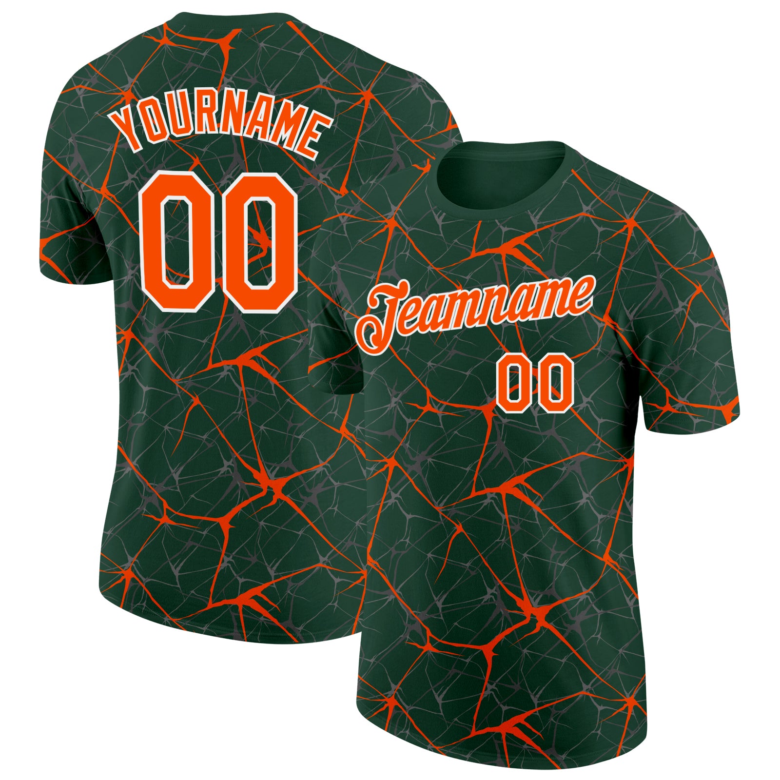 Custom Green Orange Gray-White Abstract Network Crackle Performance T-Shirt