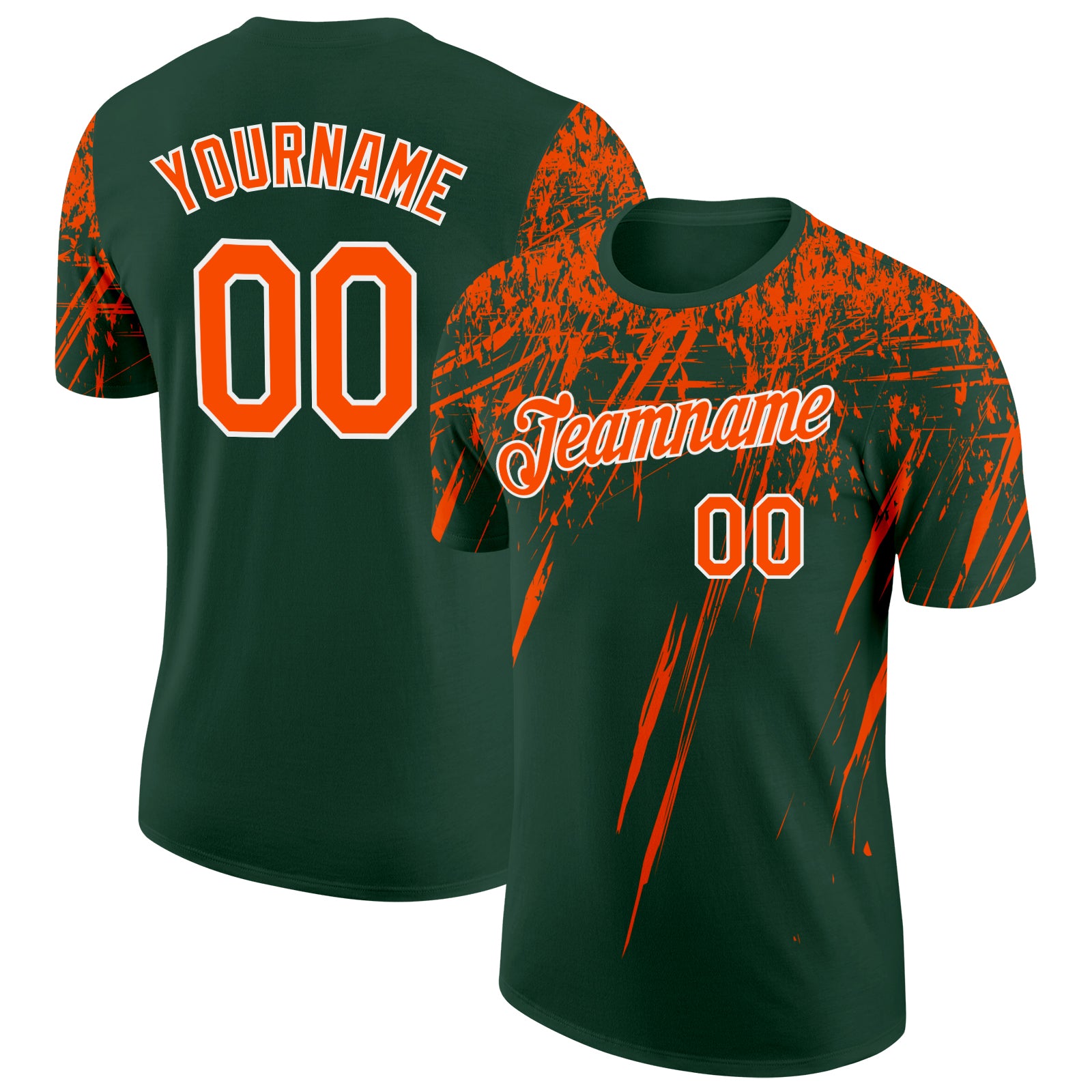 Custom Green Orange-White Distressed Scratch Brush Stroke Performance T-Shirt