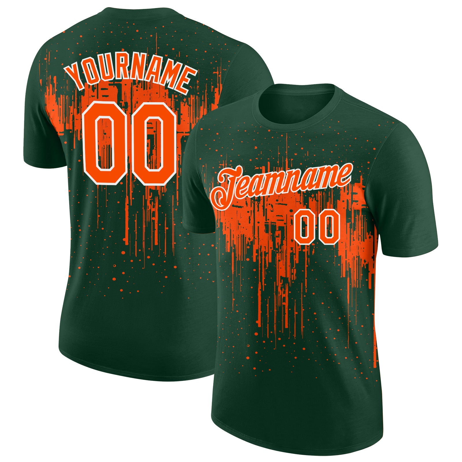 Custom Green Orange-White Dripping Splatter Paint Performance T-Shirt