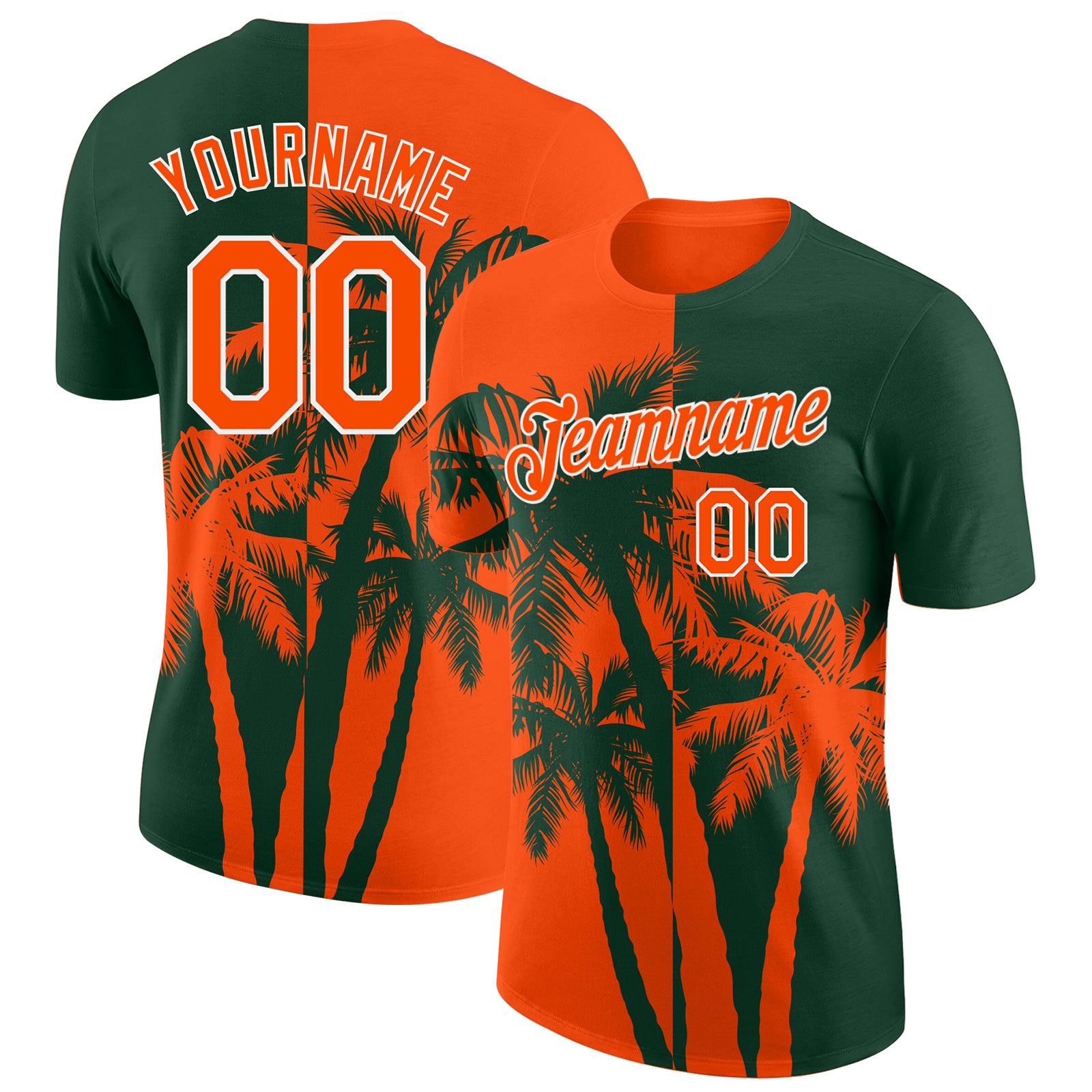 Custom Green Orange-White Hawaii Tropical Coastal Palm Trees Performance T-Shirt