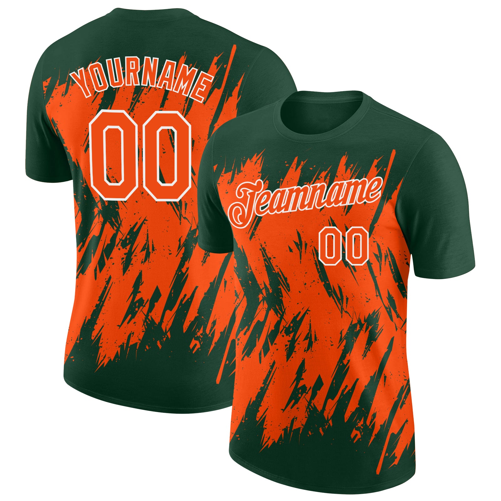 Custom Green Orange-White Torn Sharp Brush Stroke Splatter Performance T-Shirt