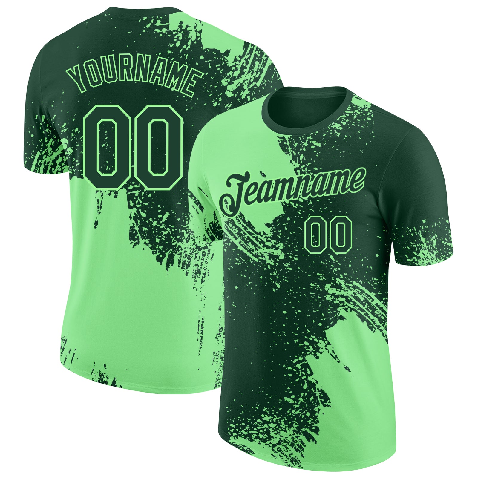 Custom Green-Pea Green Abstract Brush Stroke Performance T-Shirt