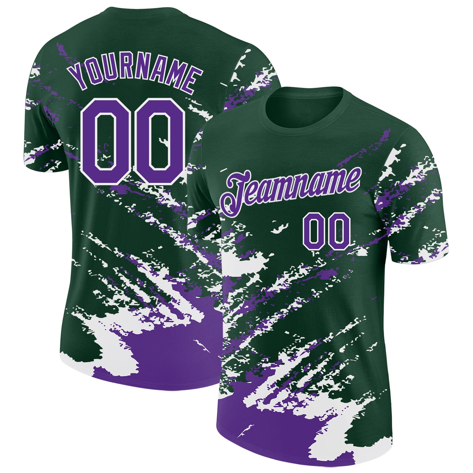 Custom Green Purple-White Brush Stroke Shatter Splatter Performance T-Shirt