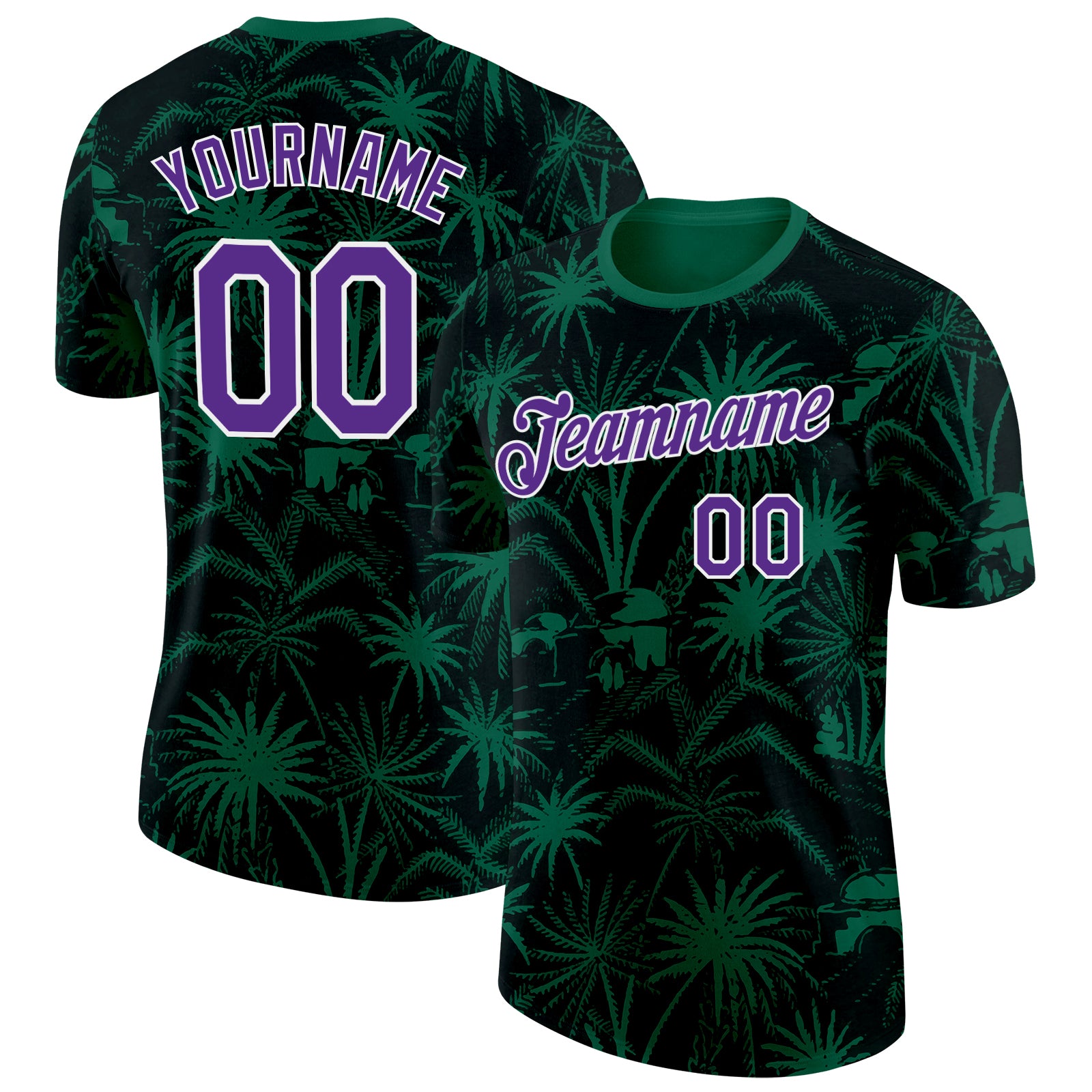 Custom Green Purple-White Saudi Arabia Tropical Palm Trees Performance T-Shirt