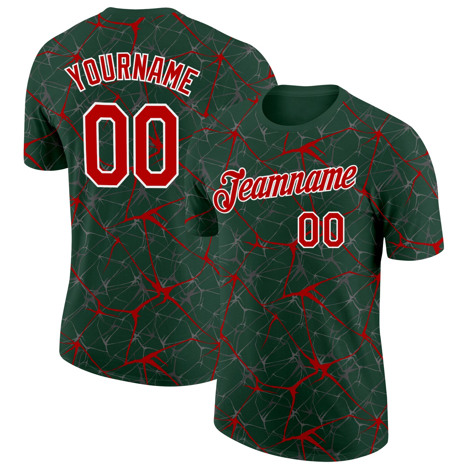 Custom Green Red Gray-White Abstract Network Crackle Performance T-Shirt