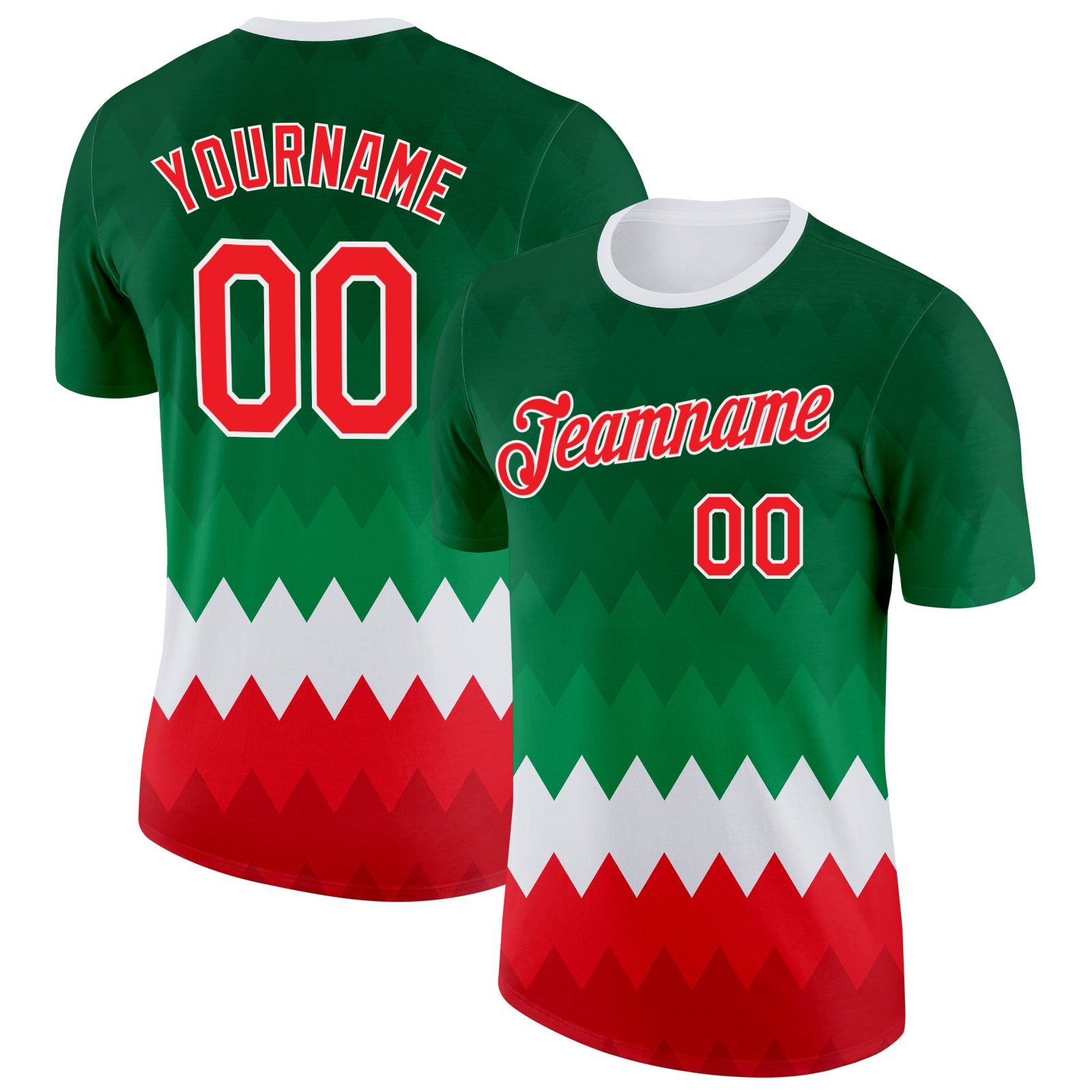 Custom Green Red-White Italy Geometric Shape Performance T-Shirt