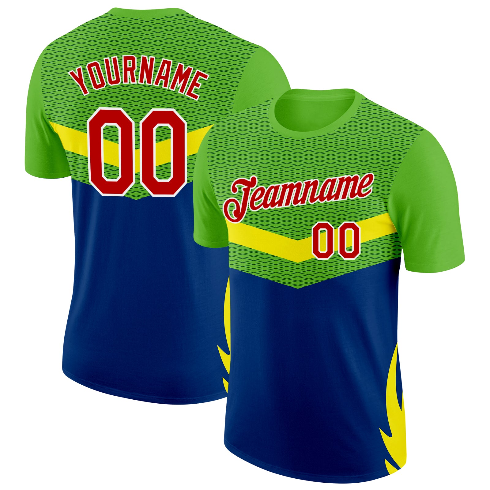 Custom Green Red Yellow Blue-White Brazil Geometric Shape Performance T-Shirt