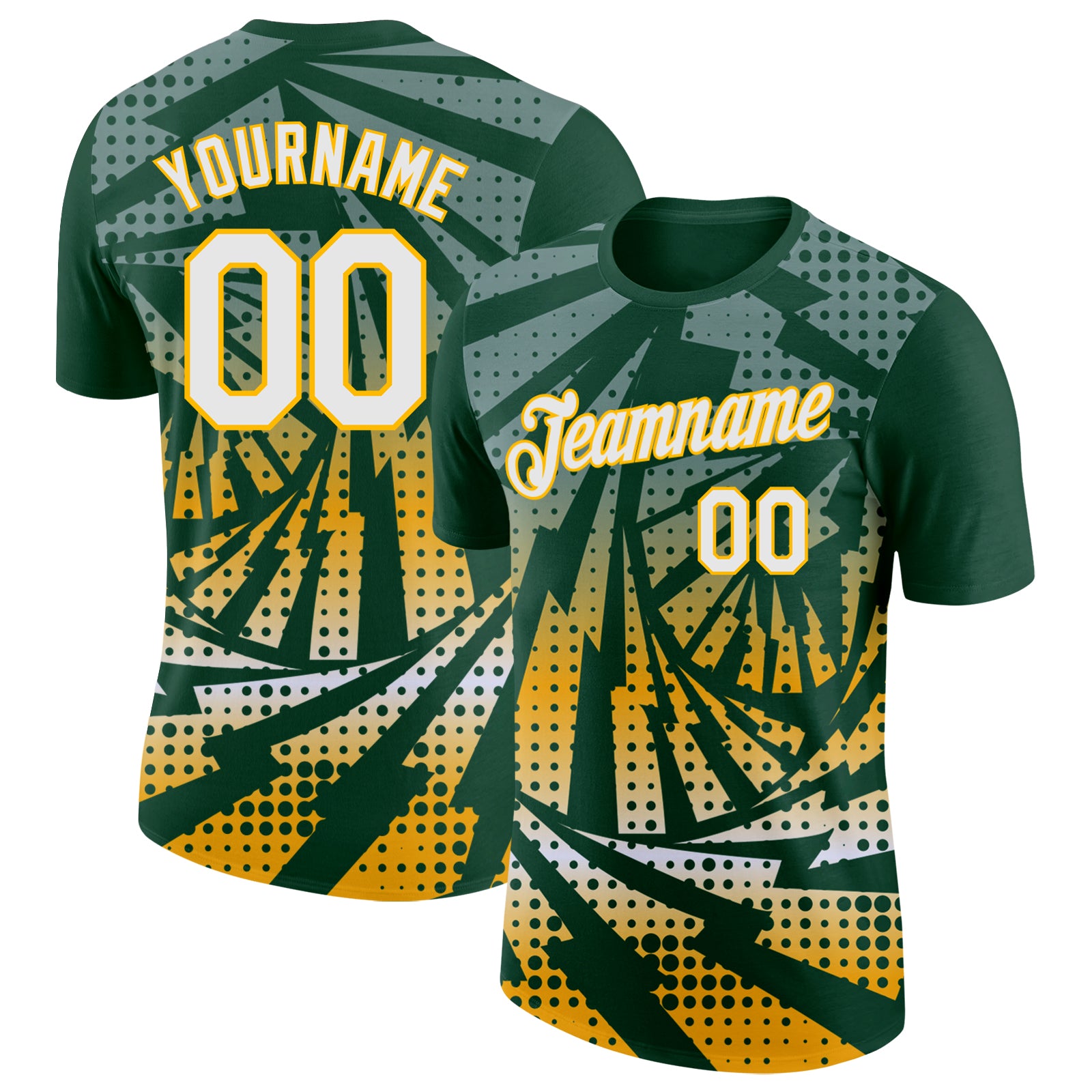 Custom Green White-Gold Lightning Gradient Dot Performance T-Shirt