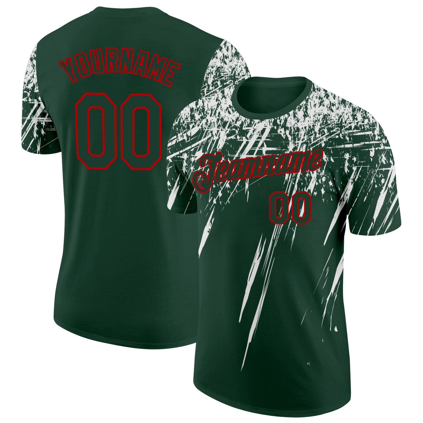Custom Green White-Red Distressed Scratch Brush Stroke Performance T-Shirt