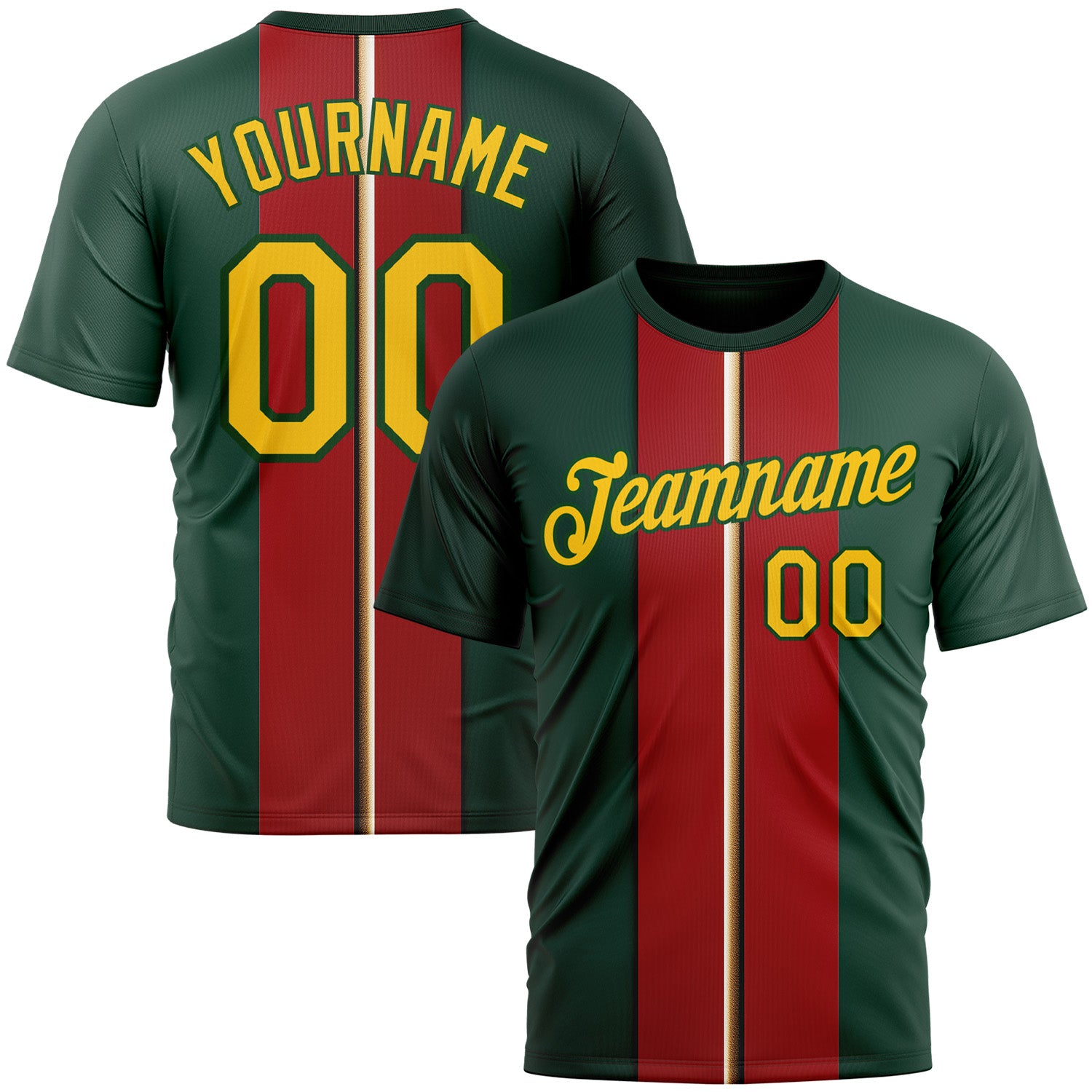Custom Green Yellow-Red 3D Pattern Design Mexico Portugal Sportswear Performance T-Shirt