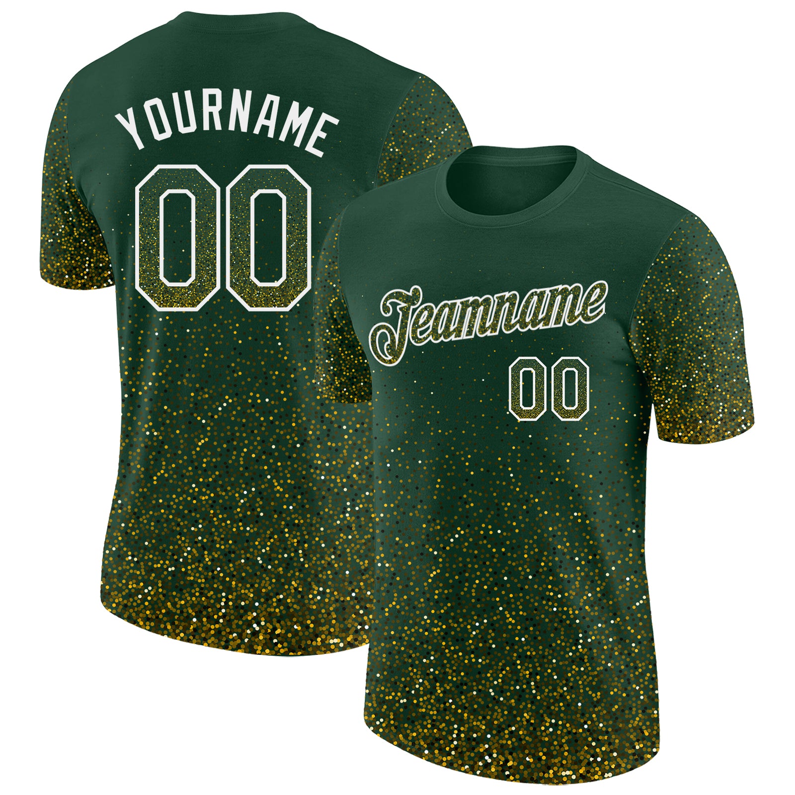 Custom Green Yellow-White Colorful Sparkle Gradient Dots Performance T-Shirt