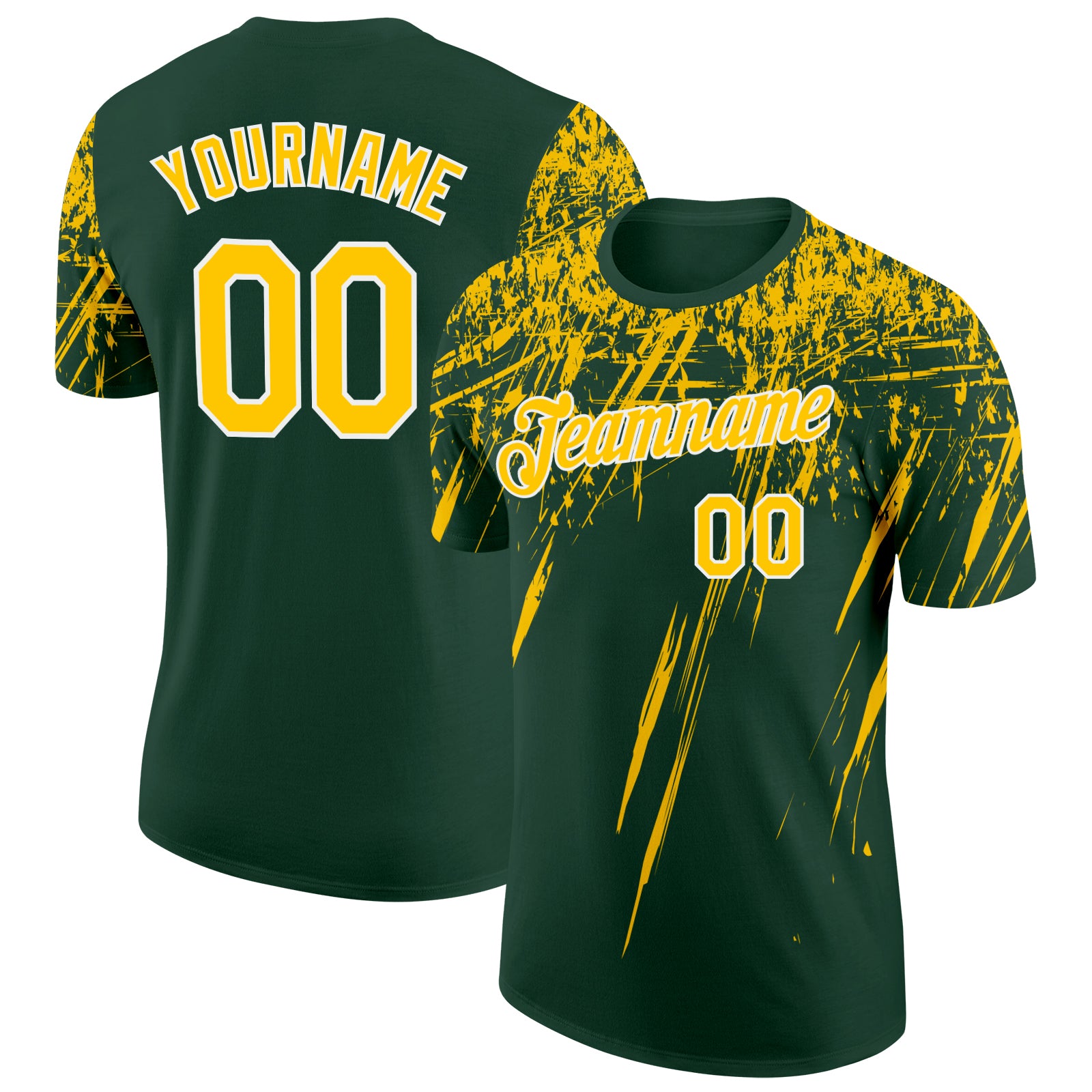 Custom Green Yellow-White Distressed Scratch Brush Stroke Performance T-Shirt