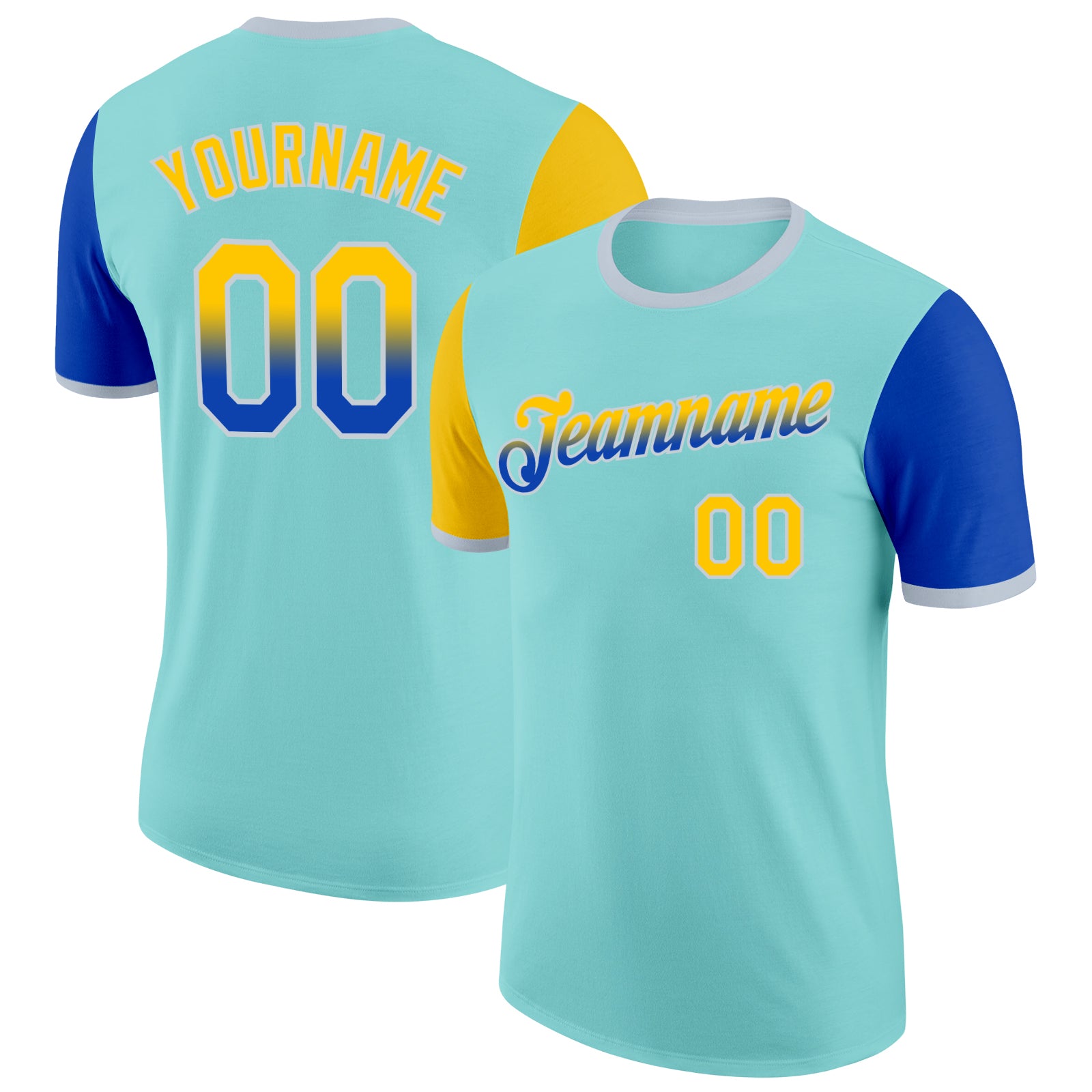 Custom Ice Blue Yellow Thunder Blue-Silver Gradient Two Tone Performance T-Shirt