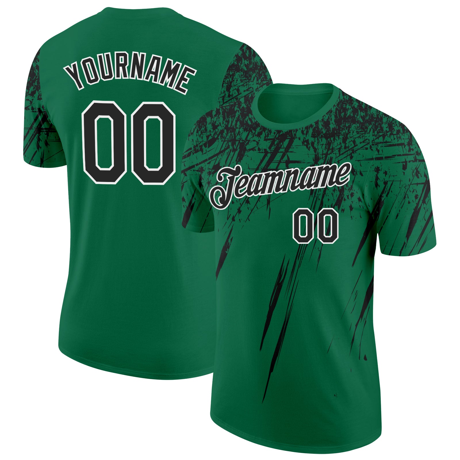 Custom Kelly Green Black-White Distressed Scratch Brush Stroke Performance T-Shirt