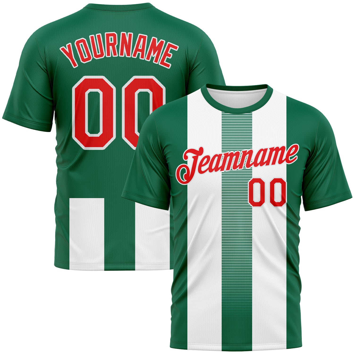 Custom Kelly Green Fire Red-White 3D Pattern Vertical Stripe Vintage Style Performance T-Shirt