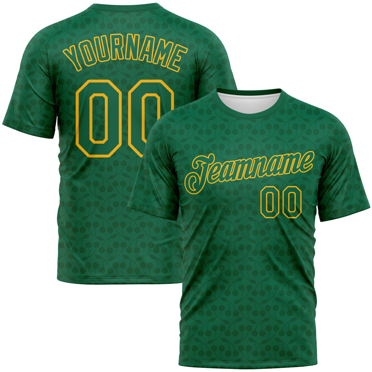 Custom Kelly Green-Gold 3D Pattern Tone-on-Tone Minimalist Sytle Performance T-Shirt